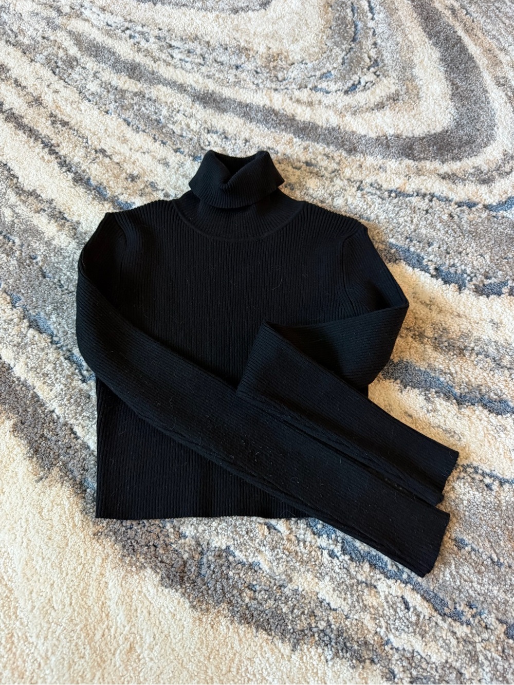Cropped Black Turtleneck Knit Sweater - Women